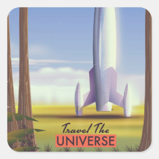 Pegatina Cuadrada Viaja por el arte espacial retro Universo.