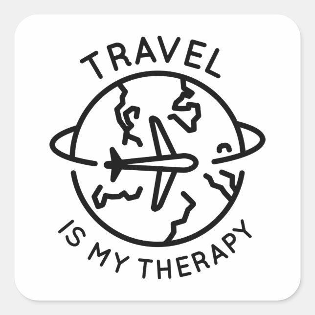 Pegatina Cuadrada Viajar es mi terapia (Anverso)