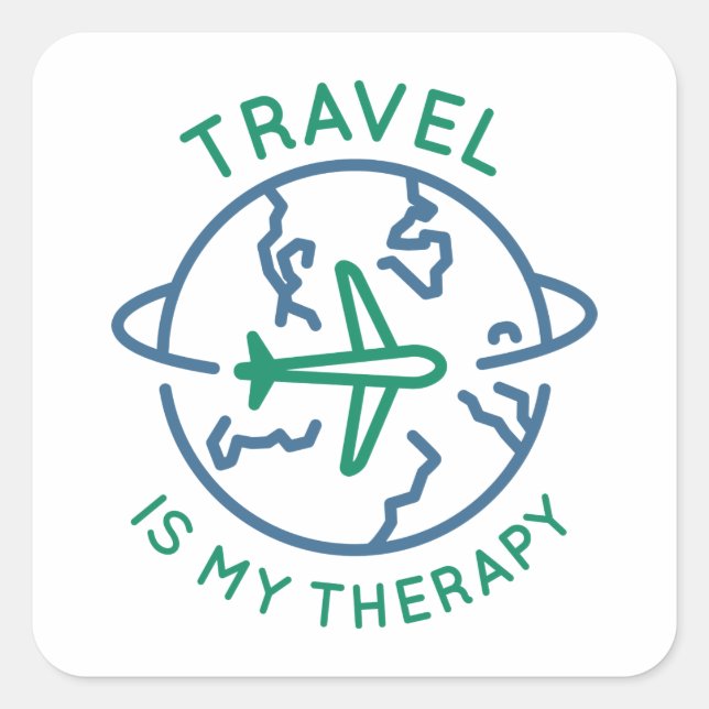 Pegatina Cuadrada Viajar es mi terapia (Anverso)