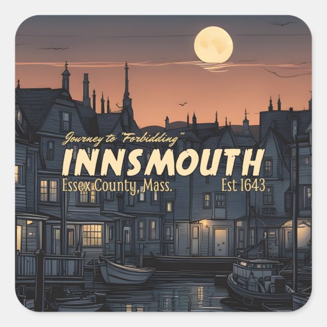 Pegatina Cuadrada Viaje a Innsmouth (Anverso)