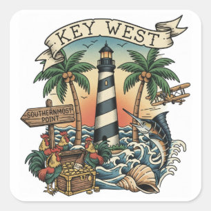 Pegatina Cuadrada Viaje a Key West Florida