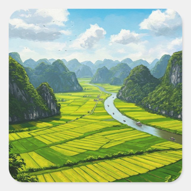 Pegatina Cuadrada Viaje a Ninh Binh Vietnam (Anverso)