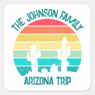 Pegatina Cuadrada Viaje al desierto de personalizado Cactus Sunset A