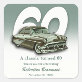 Pegatina Cuadrada Viaje Clásico Auto Verde Cumple 60 Años