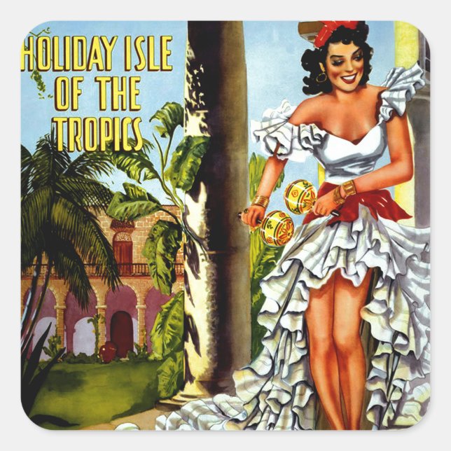 Pegatina Cuadrada Viaje de bailarina cubana (Anverso)