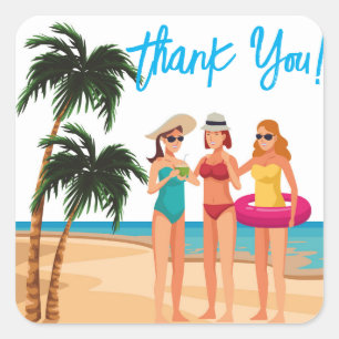 Pegatina Cuadrada Viaje de chicas a Bahamas Fiesta de soltera Vacaci