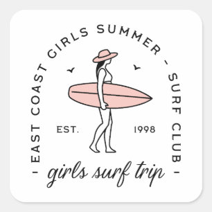 Pegatina Cuadrada viaje de chicas club de surf amigas de surf verano