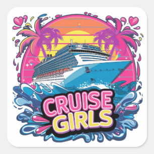 Pegatina Cuadrada Viaje de Chicas Coloridas Crucero Caribeña Pandill