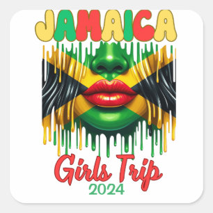 Pegatina Cuadrada Viaje de Chicas de Jamaica a playa tropical 2024