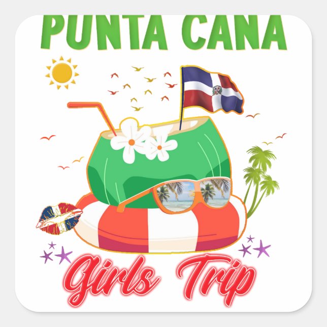 Pegatina Cuadrada Viaje de Chicas de Punta Cana República Dominicana (Anverso)