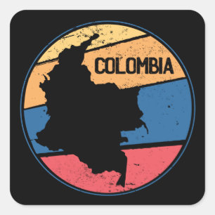 Pegatina Cuadrada Viaje de época Colombia Mapa colorido