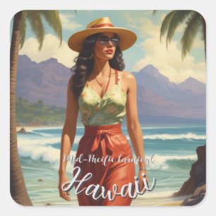 Pegatina Cuadrada Viaje de estilo vintage en Hawái Honolulu Mid-Paci