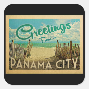 Pegatina Cuadrada Viaje de la playa de la ciudad de Panamá
