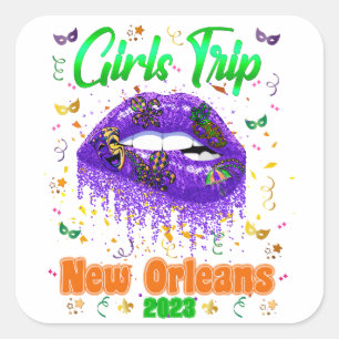 Pegatina Cuadrada Viaje de los Chicas de Mardi Gras en Nueva Orleans
