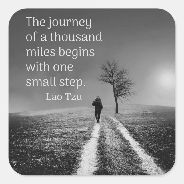 Pegatina Cuadrada Viaje de mil millas (Anverso)