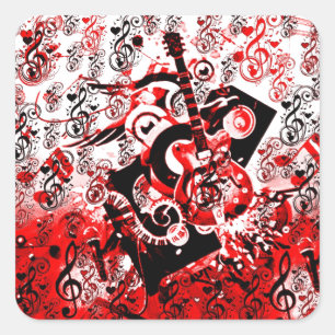 Pegatina Cuadrada Viaje de Música-Rojo_