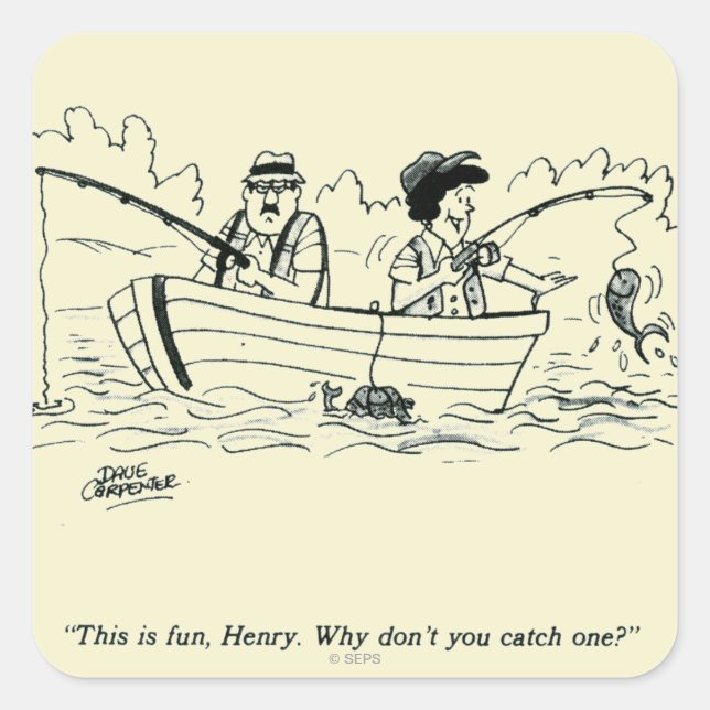 Pegatina Cuadrada Viaje de pesca (Anverso)