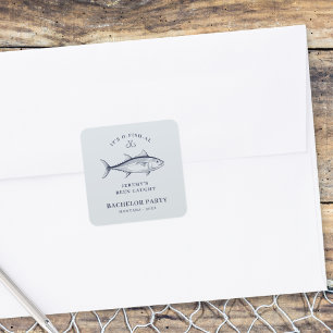 Pegatina Cuadrada Viaje de Pesca del Novio en la Despedida de Solter