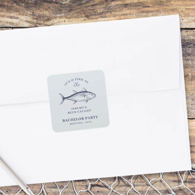 Pegatina Cuadrada Viaje de Pesca del Novio en la Despedida de Solter (Subido por el creador)