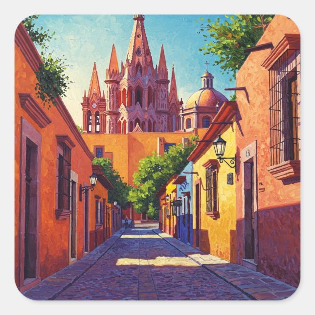 Pegatina Cuadrada Viaje de San Miguel de Allende México (Anverso)