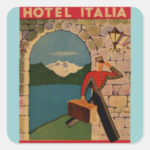 Pegatina Cuadrada Viaje del vintage - hotel Italia