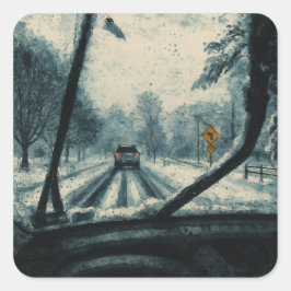 Pegatina Cuadrada Viaje en invierno a través de la nieve - Vista del