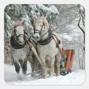 Pegatina Cuadrada Viaje en Sleigh en Winter Wonderland