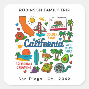 Pegatina Cuadrada Viaje Familiar Personalizado a California