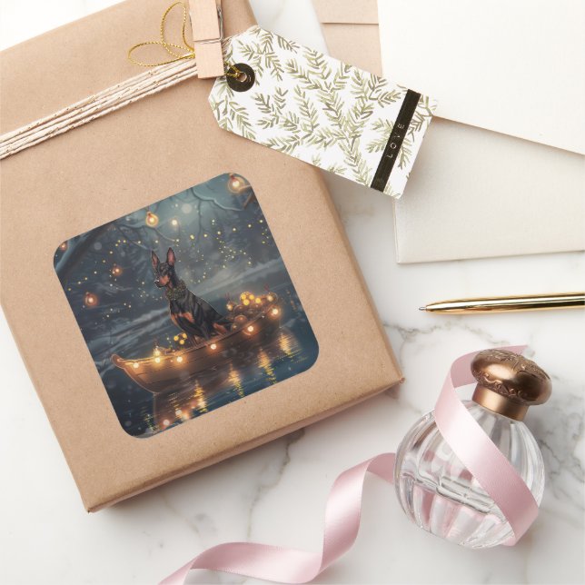 Pegatina Cuadrada Viaje festivo de Navidades Doberman (Regalar)