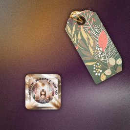 Pegatina Cuadrada Viaje místico por delante, boho en castaño y negro