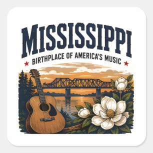 Pegatina Cuadrada Viaje musical por el sur de Mississippi