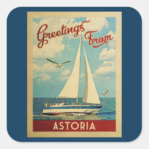 Pegatina Cuadrada Viaje Oregon del vintage del velero de Astoria