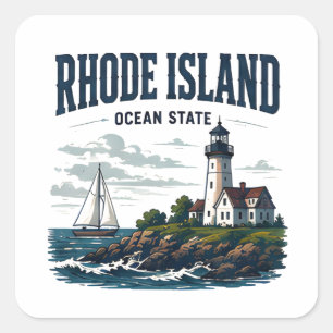 Pegatina Cuadrada Viaje por el faro costero de Rhode Island