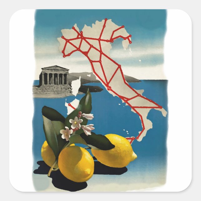 Pegatina Cuadrada Viaje por Italia Vintage (Anverso)