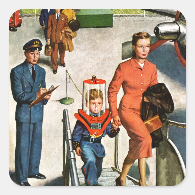 Pegatina Cuadrada Viajero espacial (Anverso)