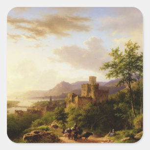 Pegatina Cuadrada Viajeros por un sendero en una extensa región de R