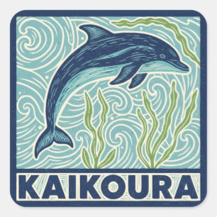 Pegatina Cuadrada Viajes a Delfines de Kaikoura Nueva Zelanda