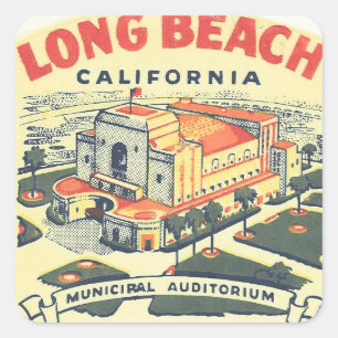 Pegatina Cuadrada Viajes antiguos a Long Beach California