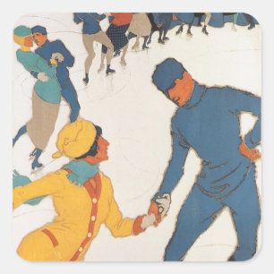 Pegatina Cuadrada Viajes antiguos, Art Deco, invierno Davos Suiza