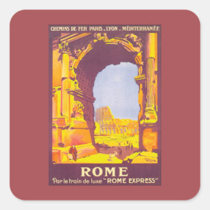 Pegatina Cuadrada Viajes Antiguos, el Coliseo en Roma Italia Italian
