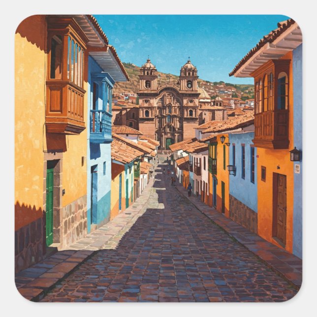Pegatina Cuadrada Viajes de Cusco Perú (Anverso)