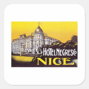 Pegatina Cuadrada Viajes de época Niza Francia Hotel Label Art