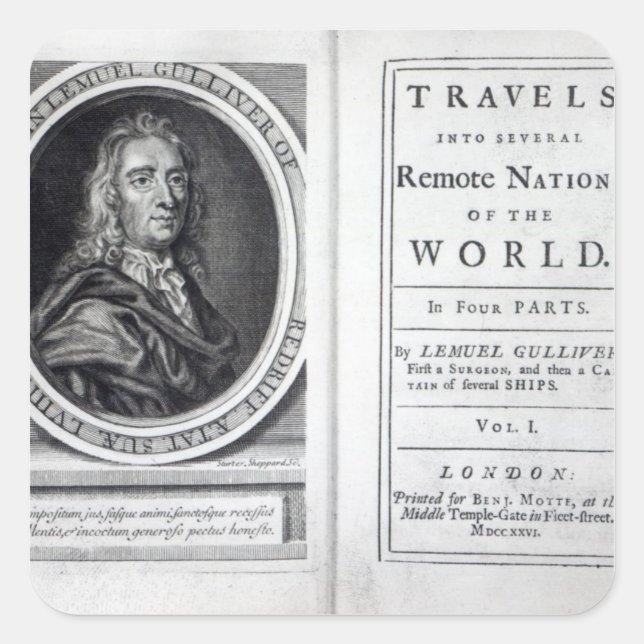 Pegatina Cuadrada 'Viajes de Gulliver' de Jonathan Swift, 1726 (Anverso)