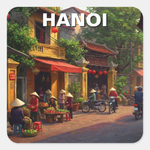 Pegatina Cuadrada Viajes de Hanoi Vietnam