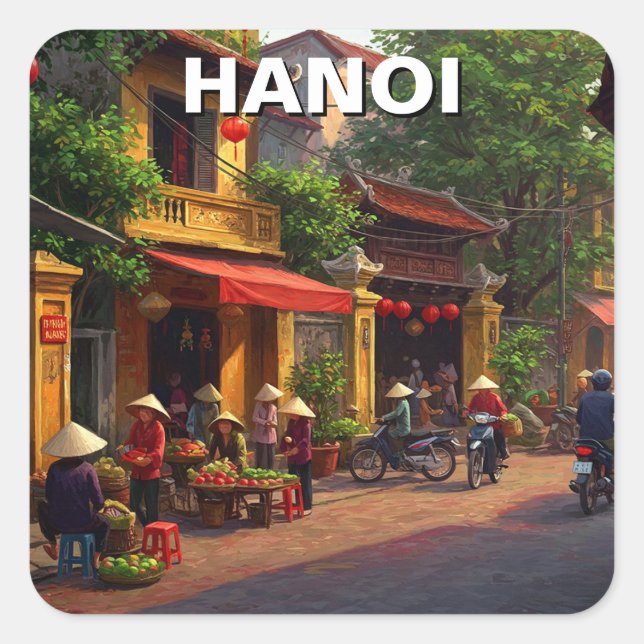 Pegatina Cuadrada Viajes de Hanoi Vietnam (Anverso)