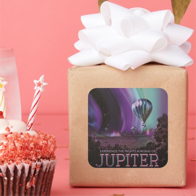 Pegatina Cuadrada Viajes de Júpiter por Auroras fuertes en globo aer (Fiesta)