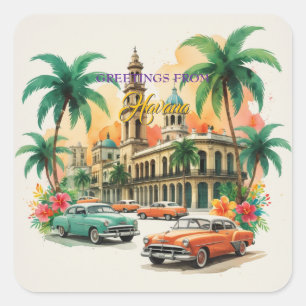 Pegatina Cuadrada Viajes de la Cuba de la Vintage - Saludos desde La