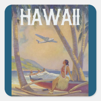 Pegatina Cuadrada Viajes de la vieja hawaiana - Bailarina de Hawái H
