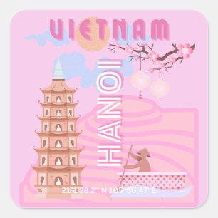 Pegatina Cuadrada Viajes de Vietnam, rosa