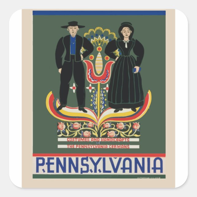 Pegatina Cuadrada Viajes de Vintage Pennsylvania (Anverso)